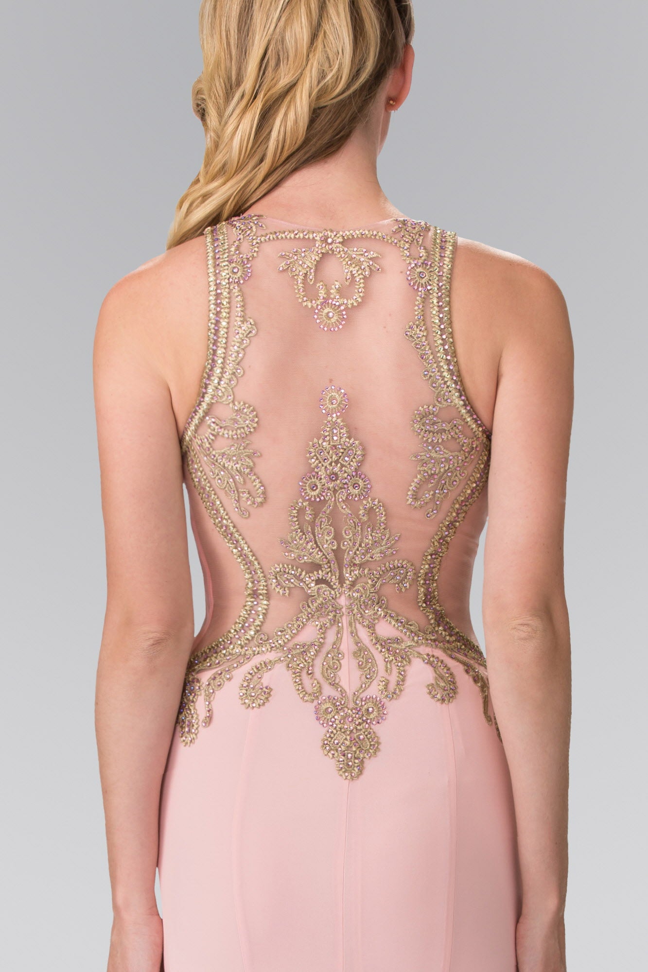 Beading and Embroidery Jersey Long Dress with Sheer Back