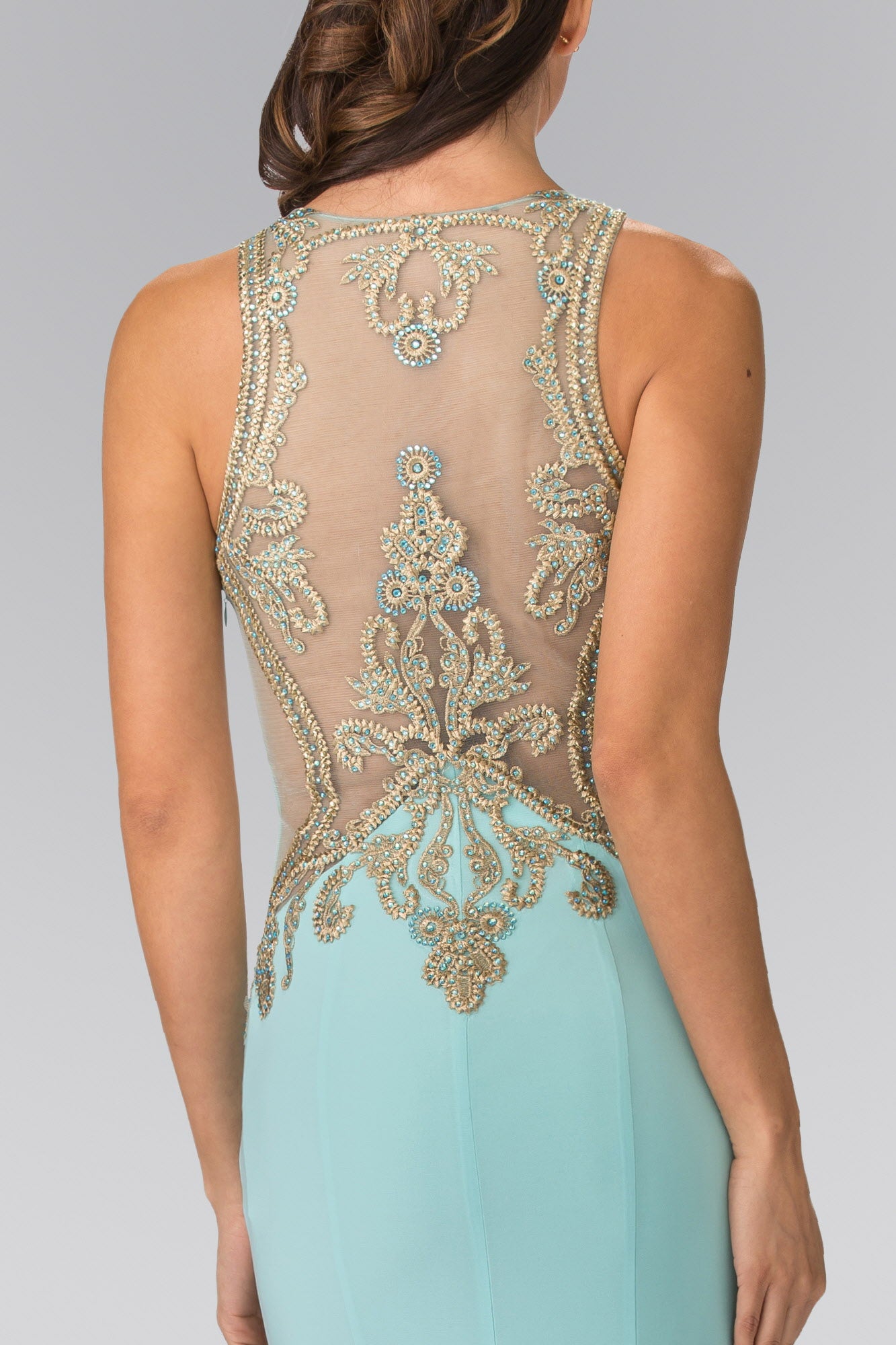 Beading and Embroidery Jersey Long Dress with Sheer Back