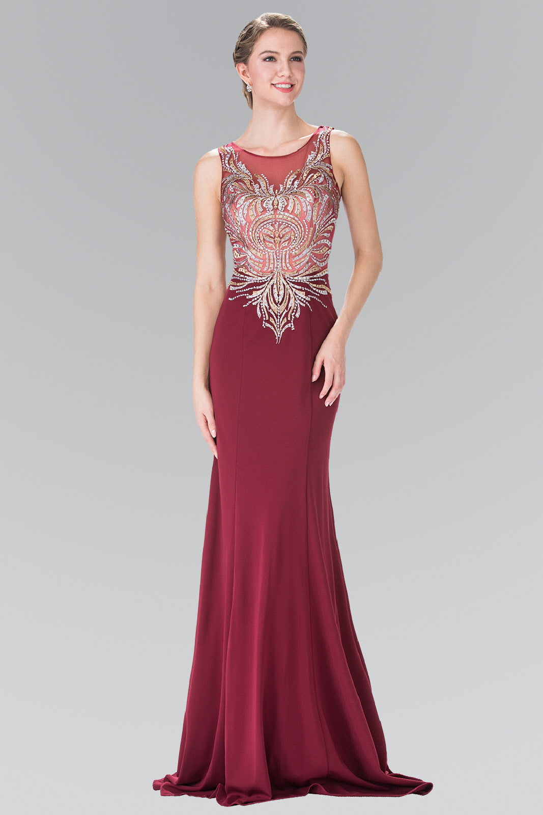 Embroidered Jersey Long Dress with Beading Details