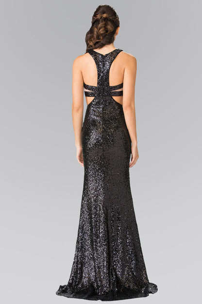 Mock Two-Piece Sequin Long Dress Accented with Side-Cuts