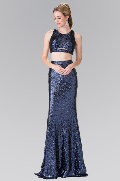 Mock Two-Piece Sequin Long Dress Accented with Side-Cuts