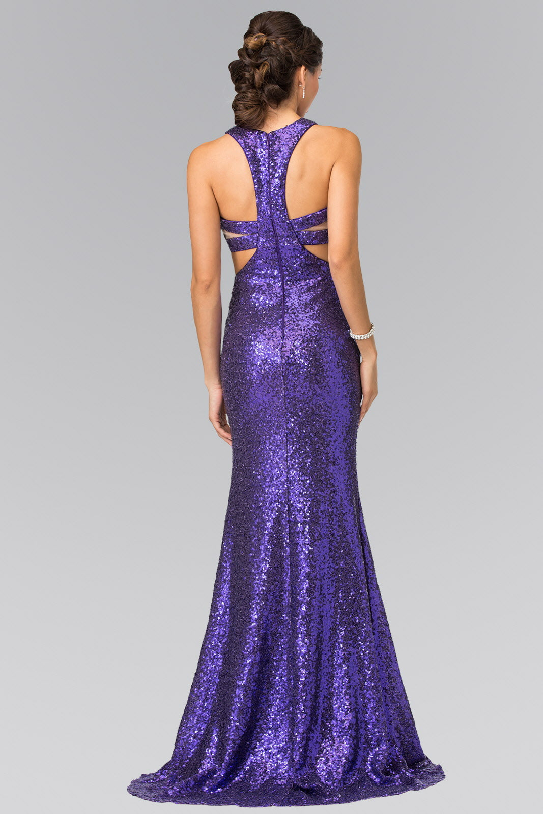 Mock Two-Piece Sequin Long Dress Accented with Side-Cuts