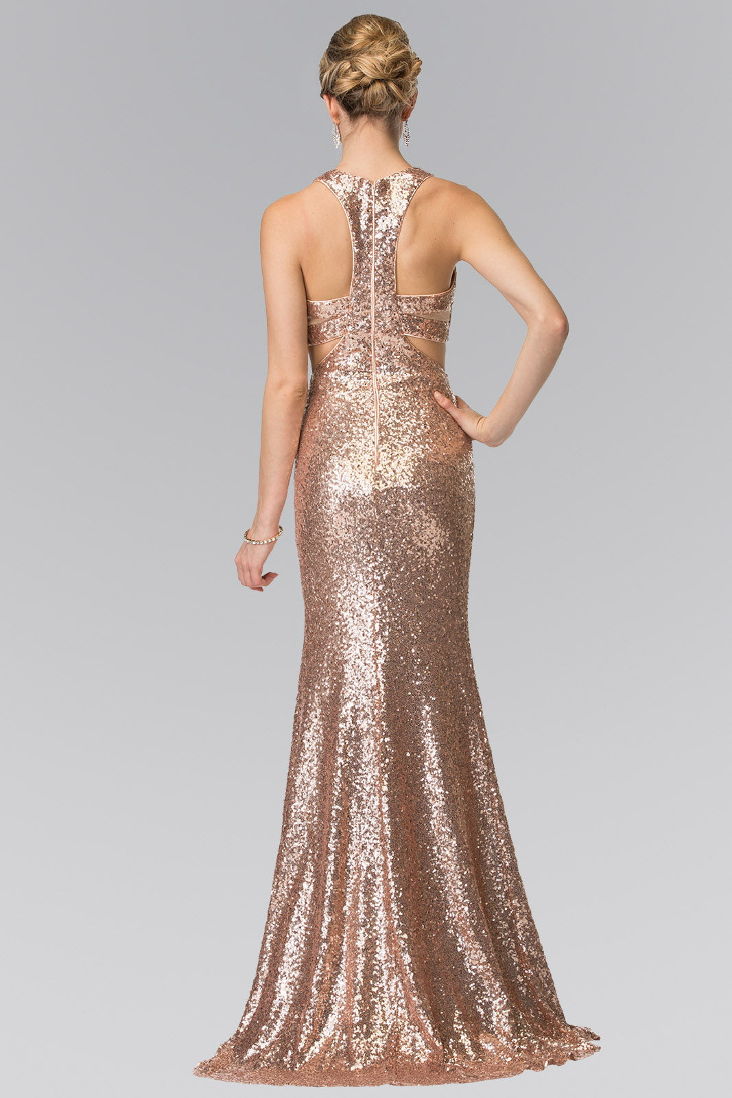 Mock Two-Piece Sequin Long Dress Accented with Side-Cuts