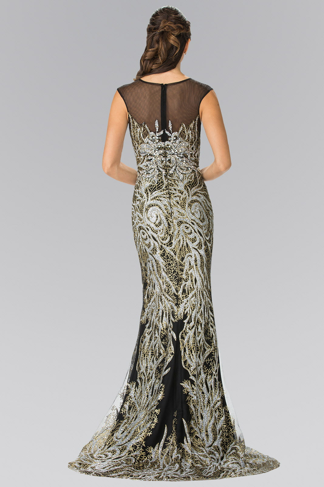 Beaded Bodice Long Dress with Full Embellishment