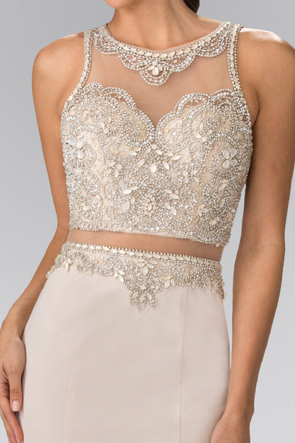 Mock Two-Piece Long Dress with Beaded Top