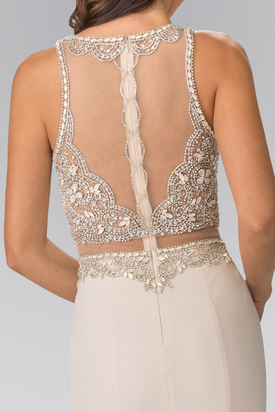 Mock Two-Piece Long Dress with Beaded Top