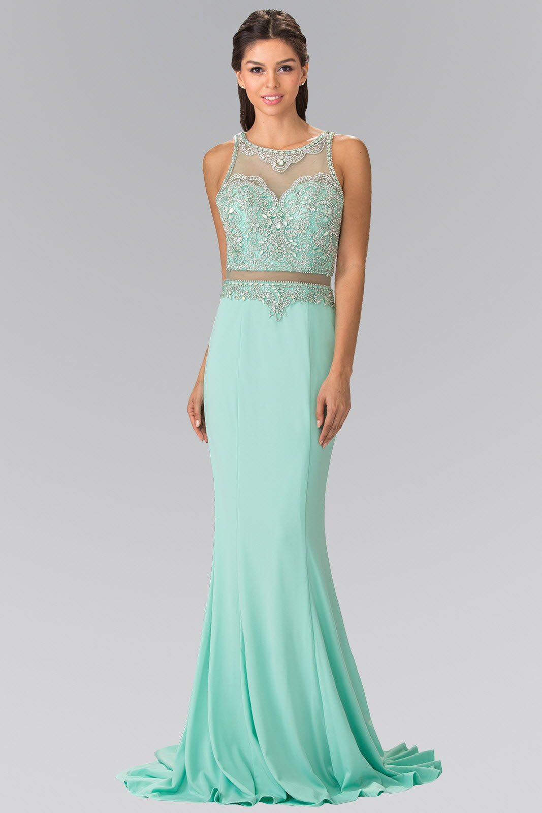 Mock Two-Piece Long Dress with Beaded Top