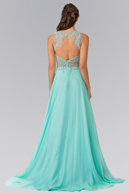 Beads Embellished Chiffon Long Dress with Cut-Out Back