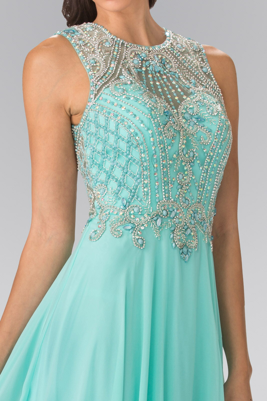 Beads Embellished Chiffon Long Dress with Cut-Out Back