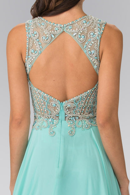 Beads Embellished Chiffon Long Dress with Cut-Out Back