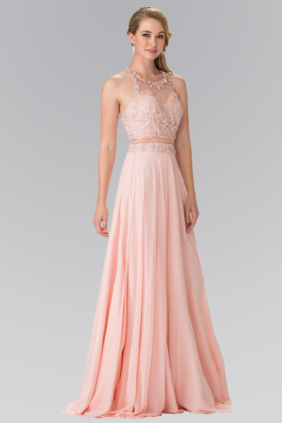 Mock Two-Piece Dress with Beaded Top and Open Back