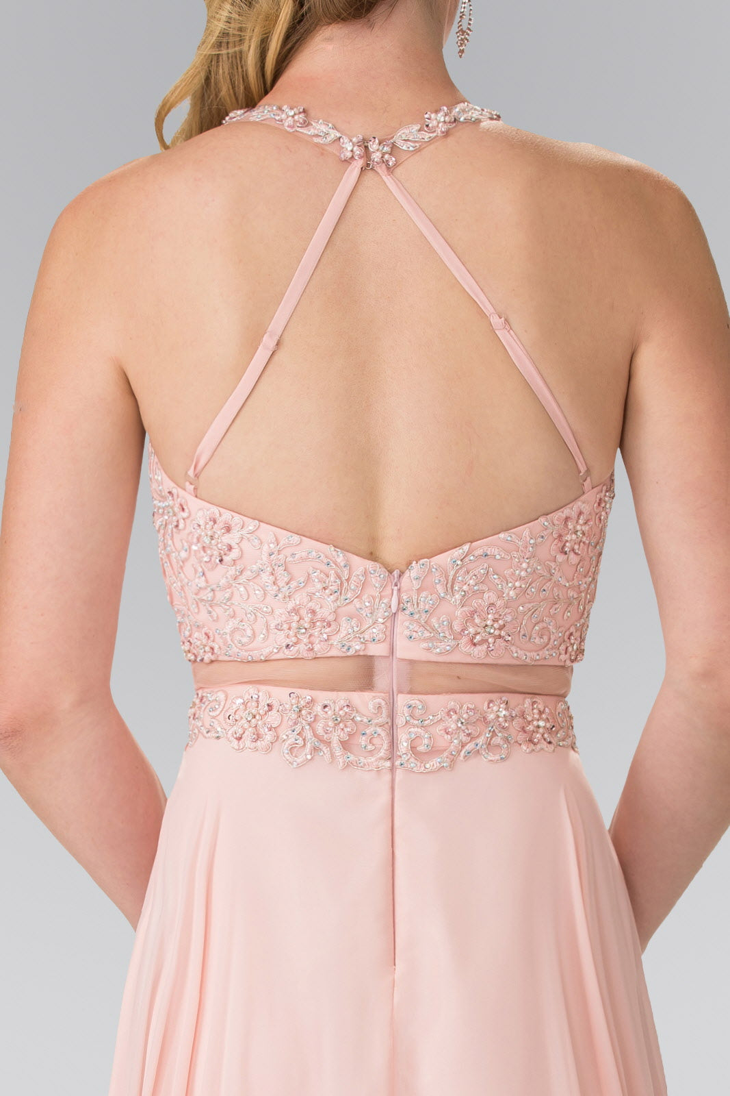 Mock Two-Piece Dress with Beaded Top and Open Back