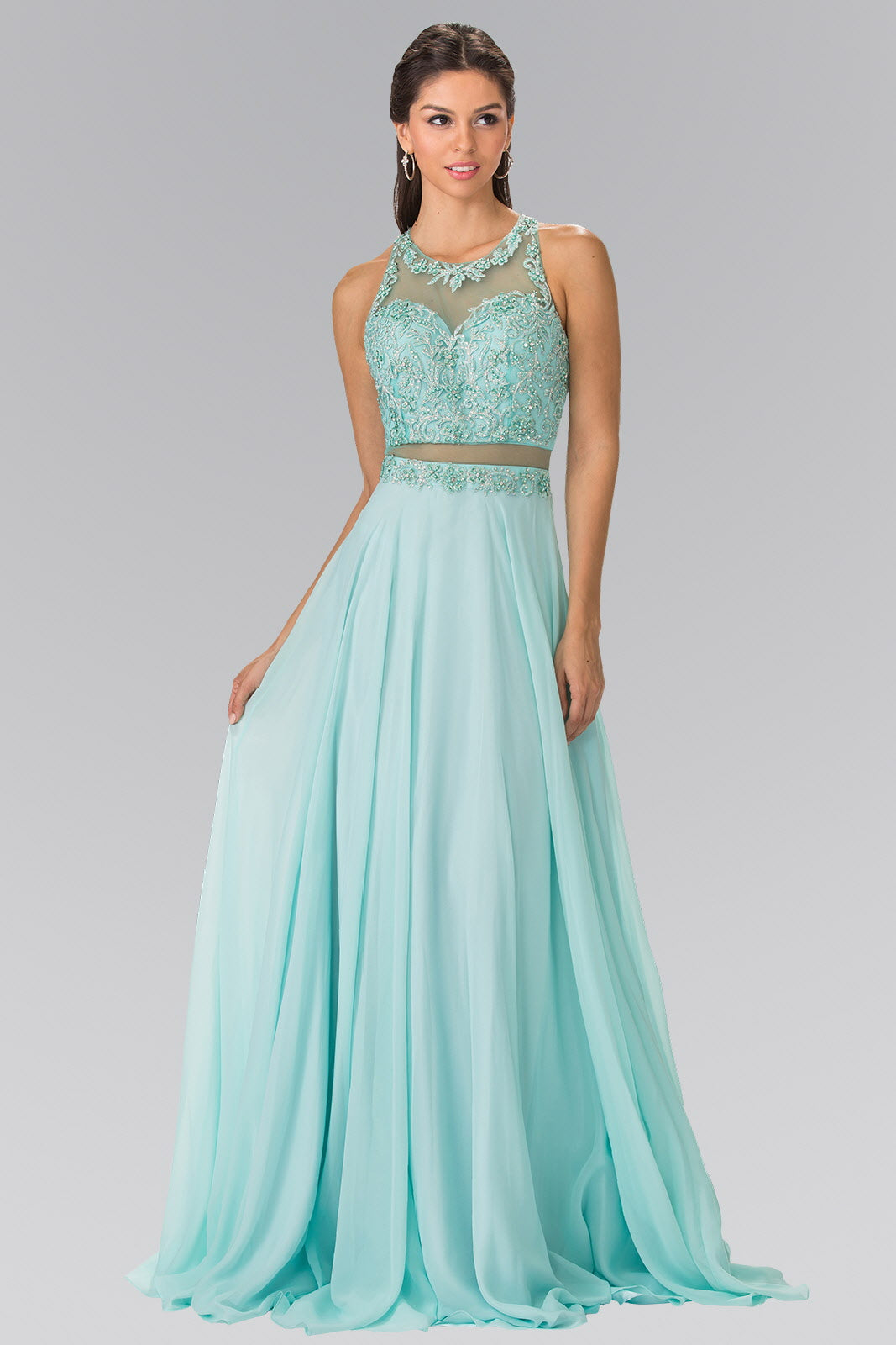 Mock Two-Piece Dress with Beaded Top and Open Back 2XL / Mint