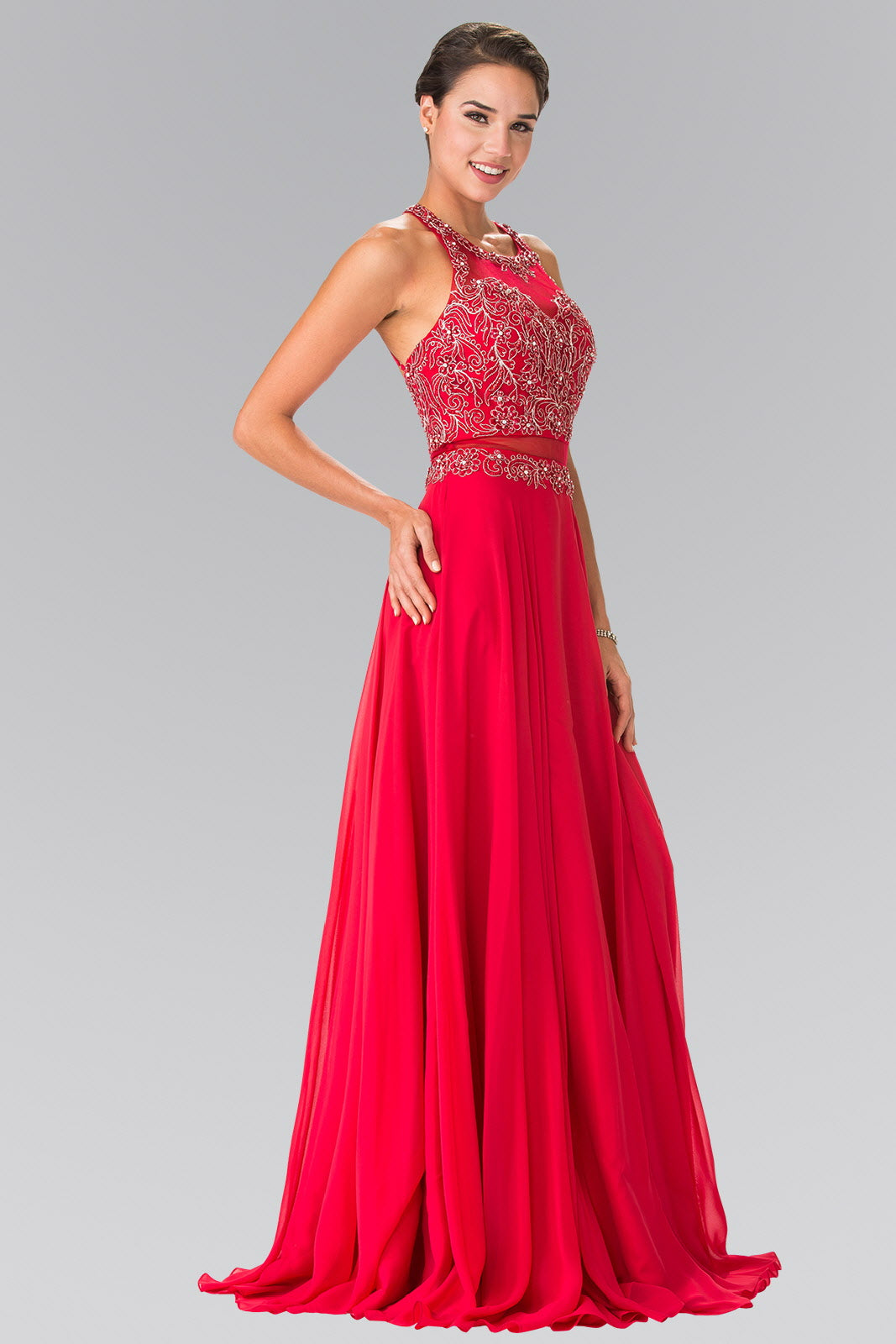 Mock Two-Piece Dress with Beaded Top and Open Back