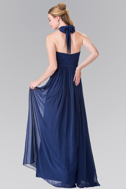 V-Neck Halter Chiffon Long Dress