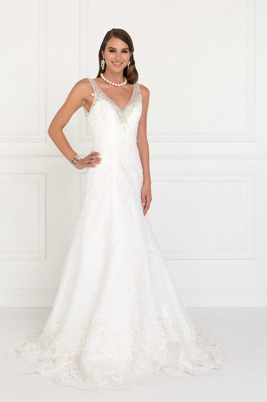 Mesh A-Line Long Dress Wedding Gown with Jewels