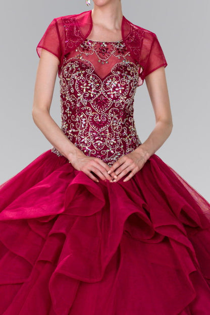 Full Beaded Bodice Illusion Sweethearted Ball Gown /w Bolero