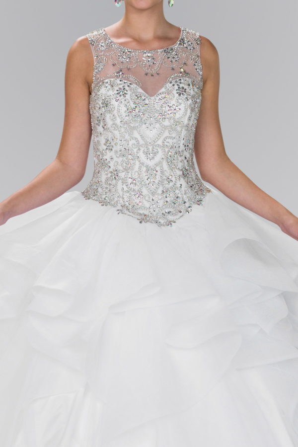 Full Beaded Bodice Illusion Sweethearted Ball Gown /w Bolero