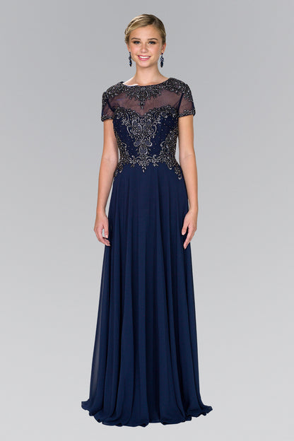 Chiffon A-Line Long Dress with Embroidery and Beads