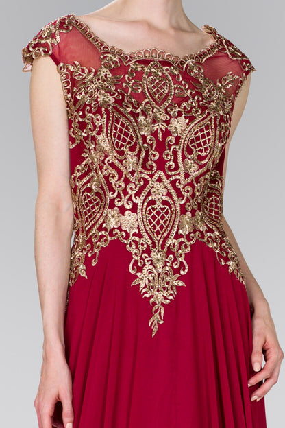 Embroidered Bodice Chiffon Long Dress