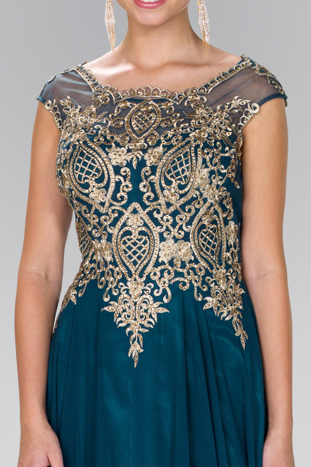 Embroidered Bodice Chiffon Long Dress