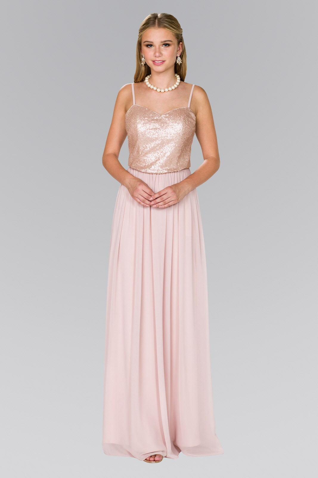 Full Sequin Top Chiffon Long Dress