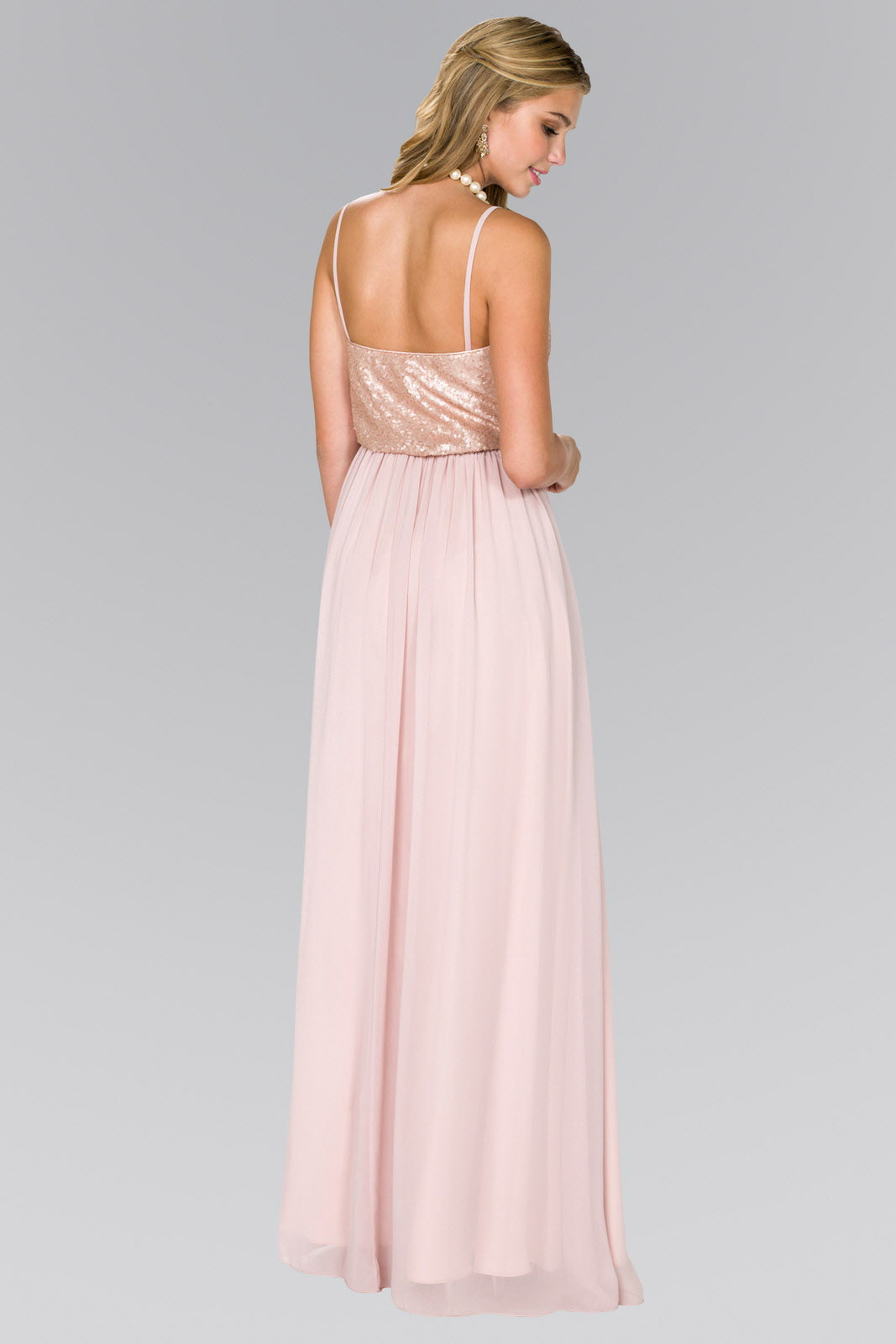 Full Sequin Top Chiffon Long Dress 2XL / Champagne