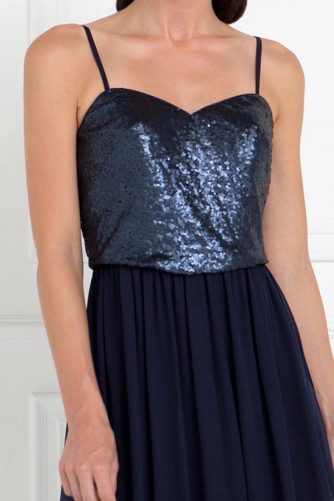 Full Sequin Top Chiffon Long Dress