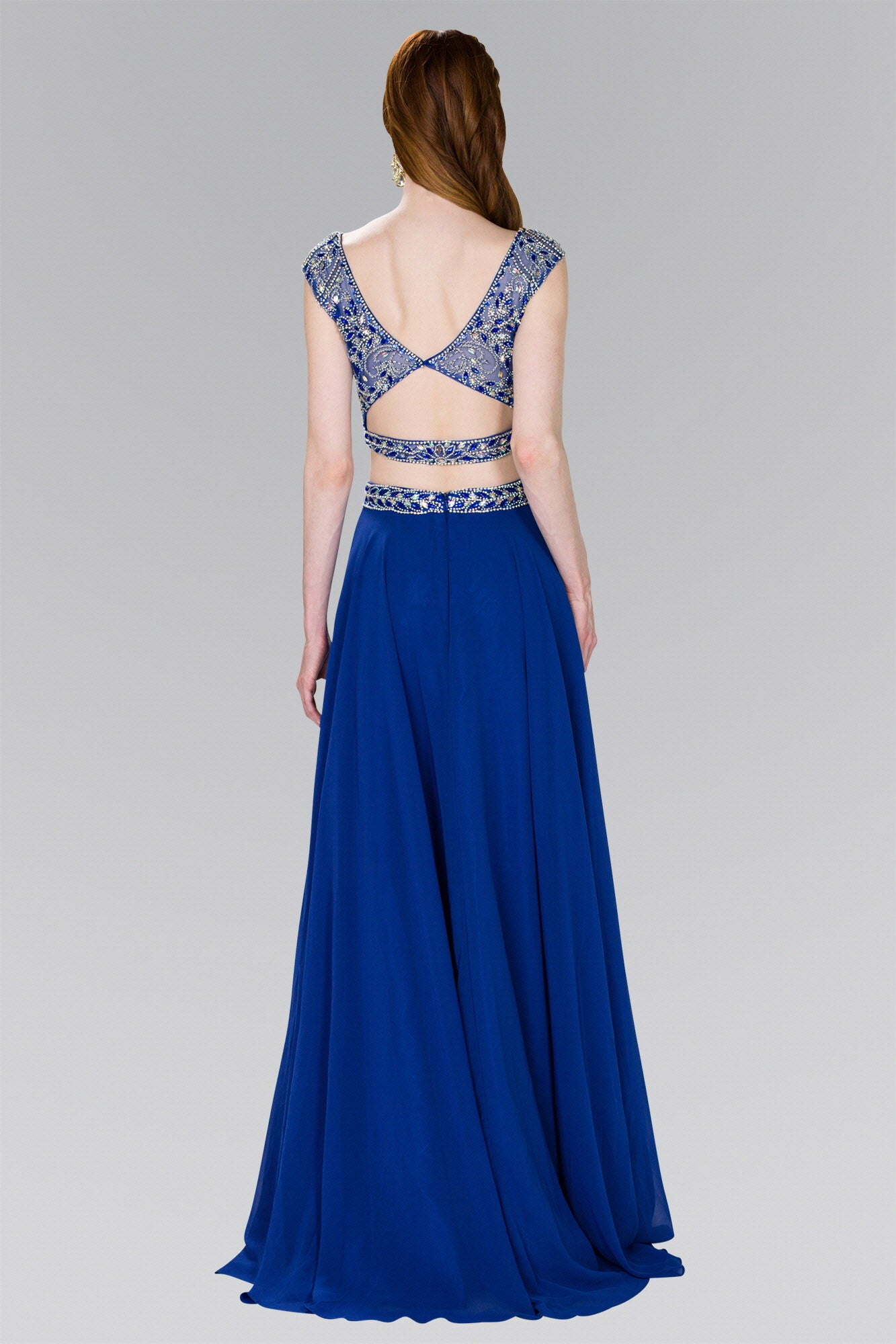 Two-Piece Chiffon A-Line Long Dress with Jewels