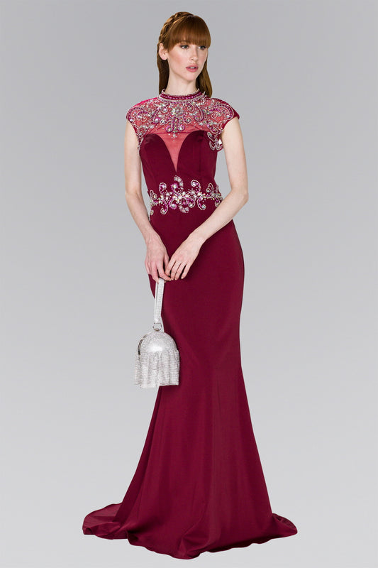 Rome Jersey Trumpet Long Dress with Jewel Embellished