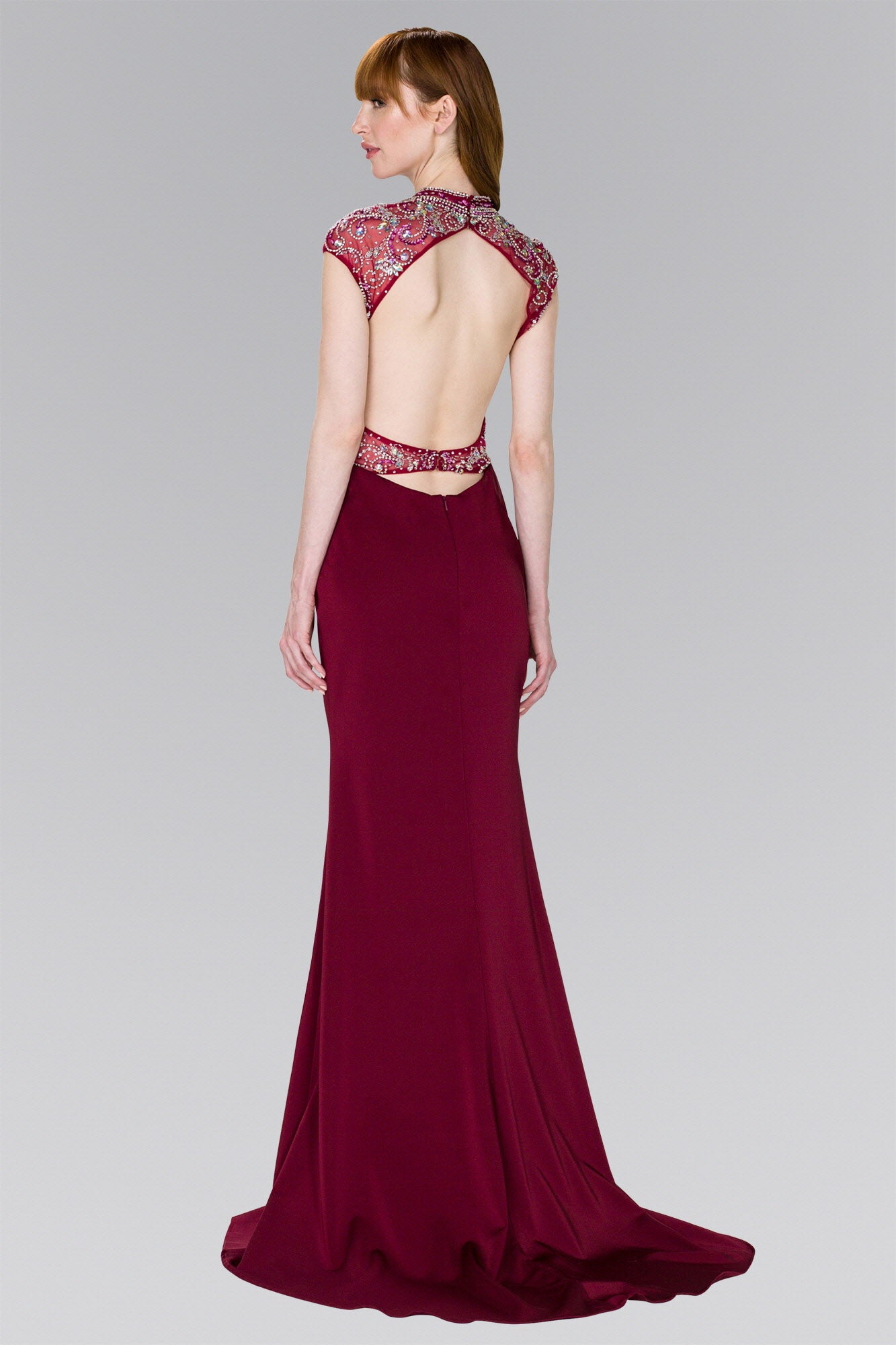 Rome Jersey Trumpet Long Dress with Jewel Embellished