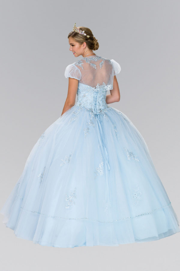 Beads Embellished Tulle Ball Gown with Bolero