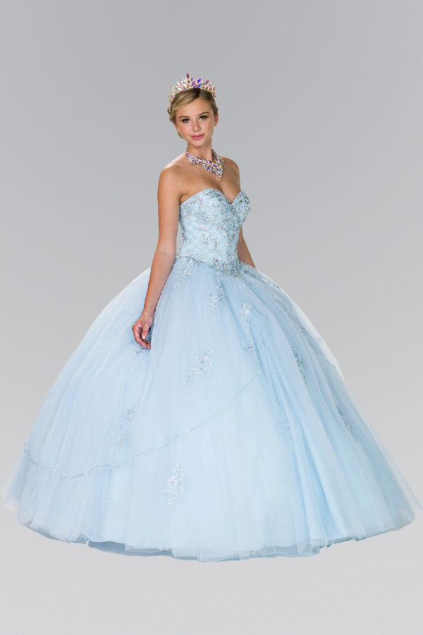 Beads Embellished Tulle Ball Gown with Bolero