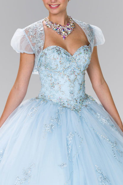 Beads Embellished Tulle Ball Gown with Bolero