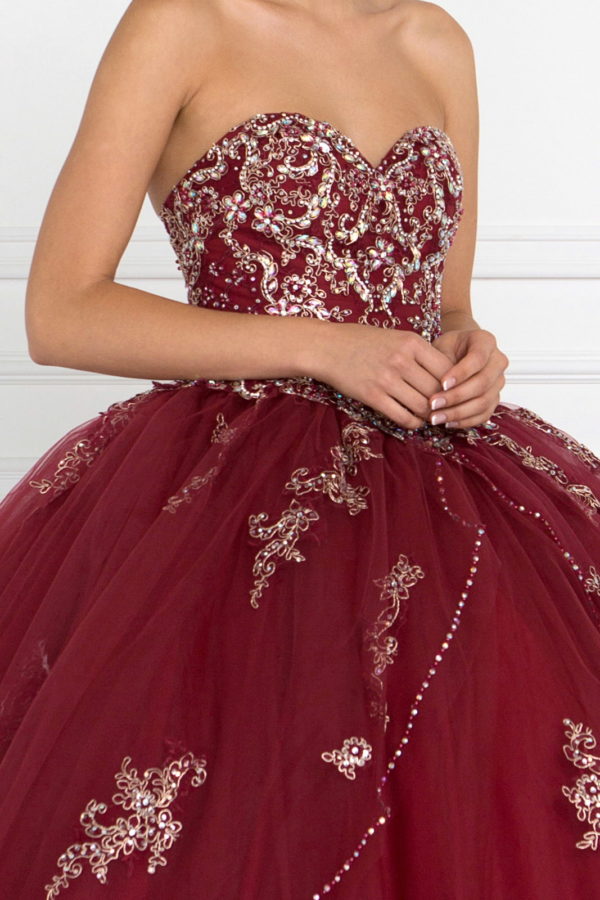 Beads Embellished Tulle Ball Gown with Bolero