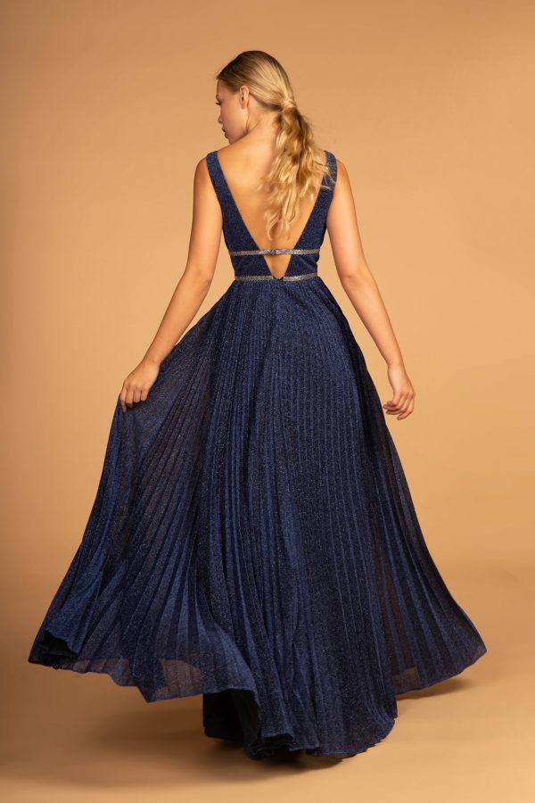 Metallic Jewel V-Back Long Dress