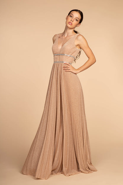 Metallic Jewel V-Back Long Dress