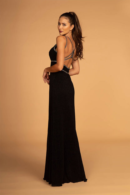 Double Waist-Bands V-Neck Long Dress w/ Strap Back