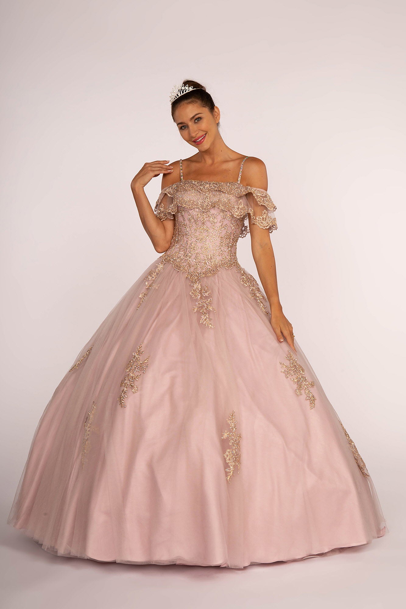 Off-the-Shoulder Embroidered Mesh Ball Gown