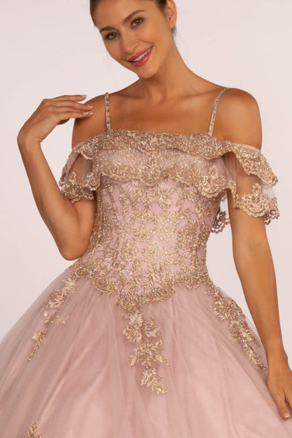 Off-the-Shoulder Embroidered Mesh Ball Gown