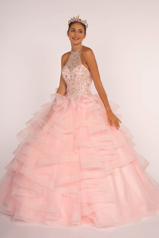 Beads and Jewel Embellished Halter Neck Quinceanera Dress