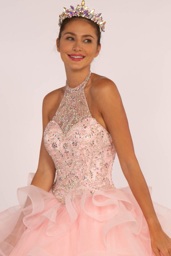 Beads and Jewel Embellished Halter Neck Quinceanera Dress