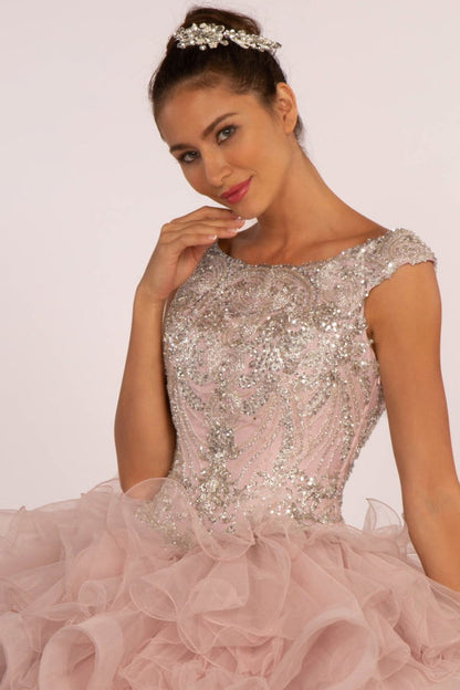 Beads and Sequin Embellished Bodice Boat Neck Ball Gown