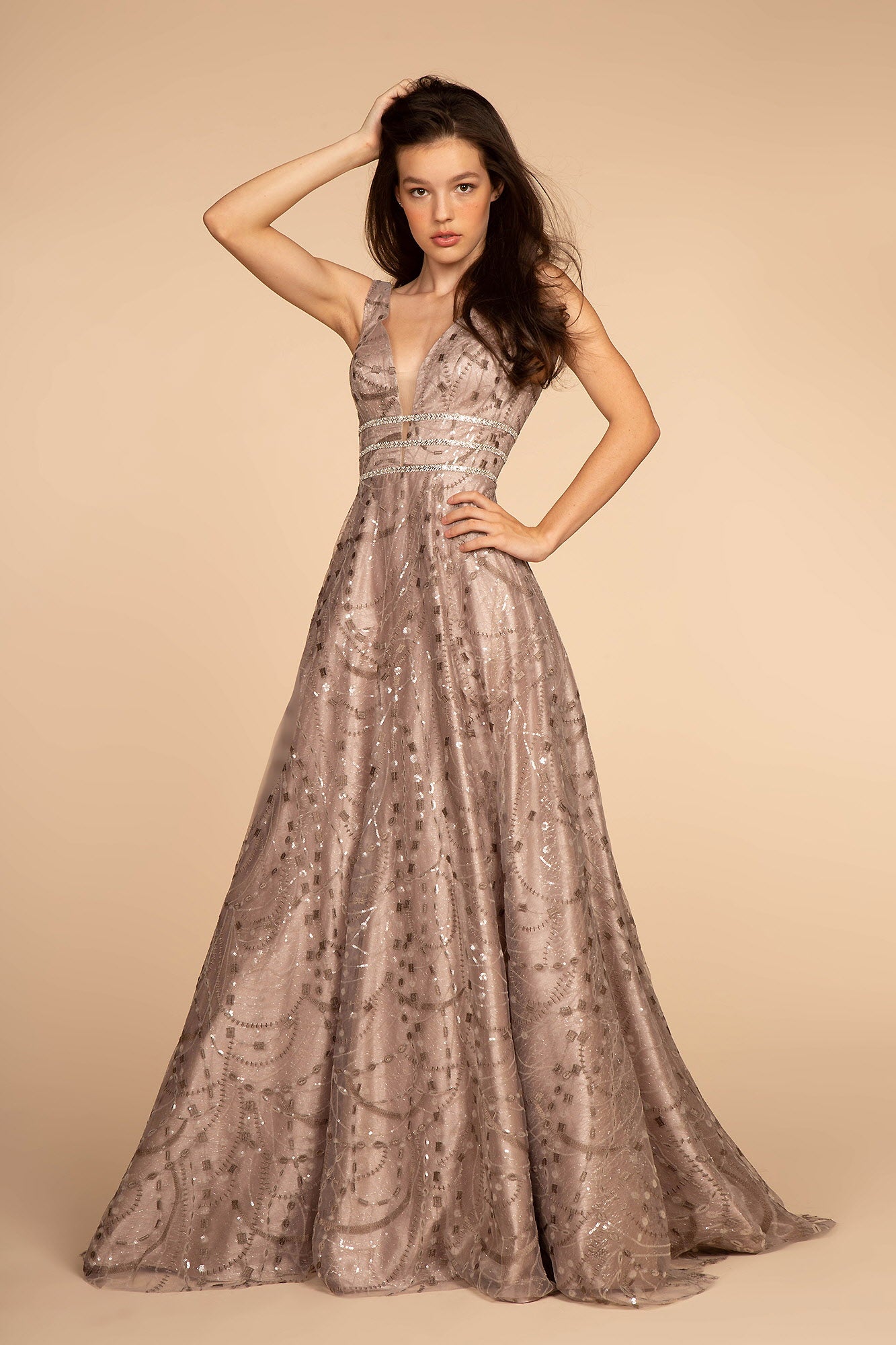 mesh jeweled dress Anabella Crystal Mesh Handmade Maxi Dress Mermaid Way, Silver / M
