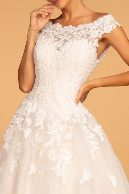 Boat-Neck Embroidered Mesh A-Line Wedding Gown