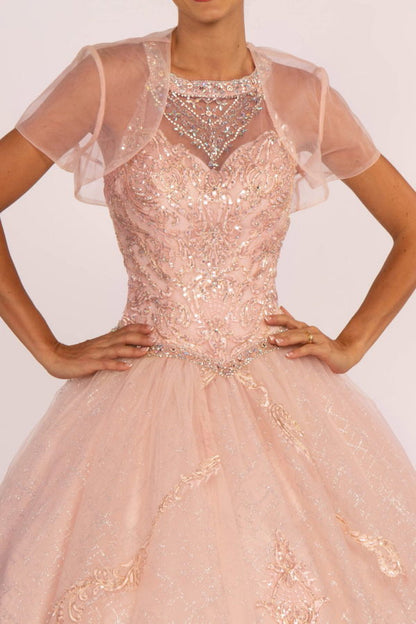 Jewel Embellished Bodice Glitter Mesh Quinceanera Dress