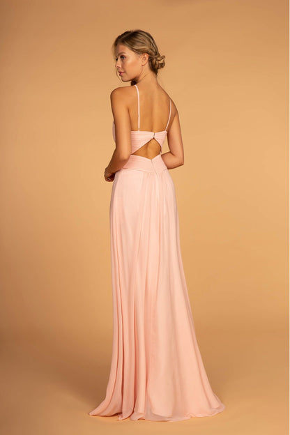 Chiffon Ruched-Bodice Long Dress