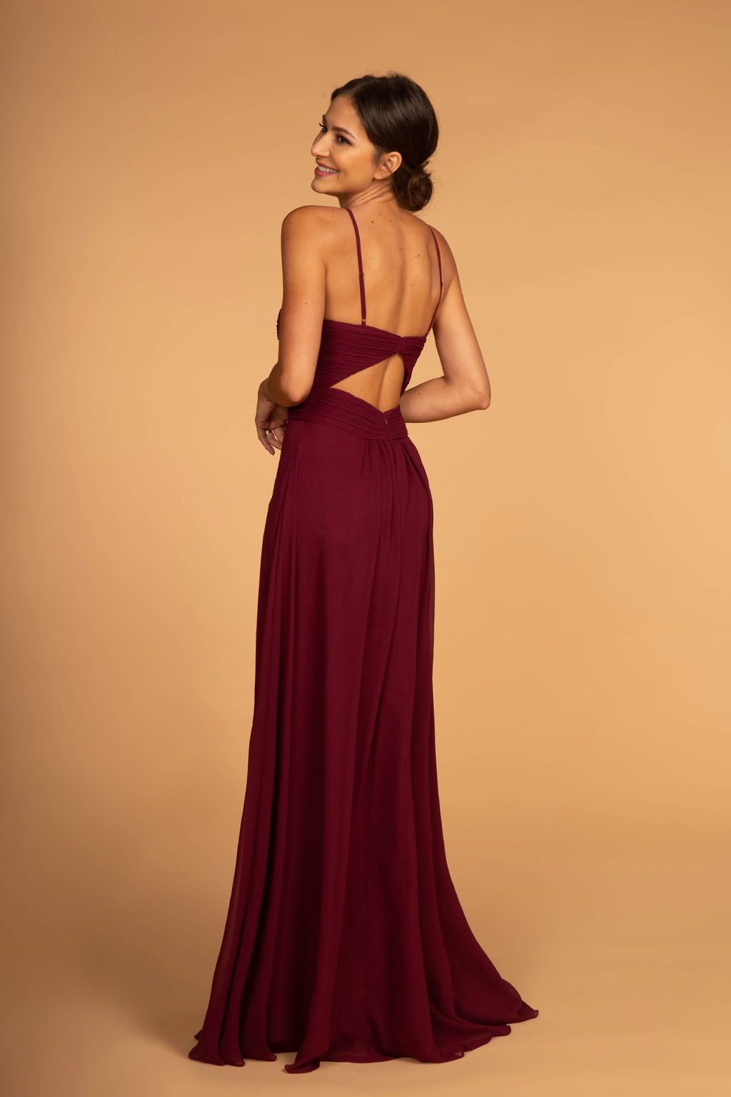 Chiffon Ruched-Bodice Long Dress