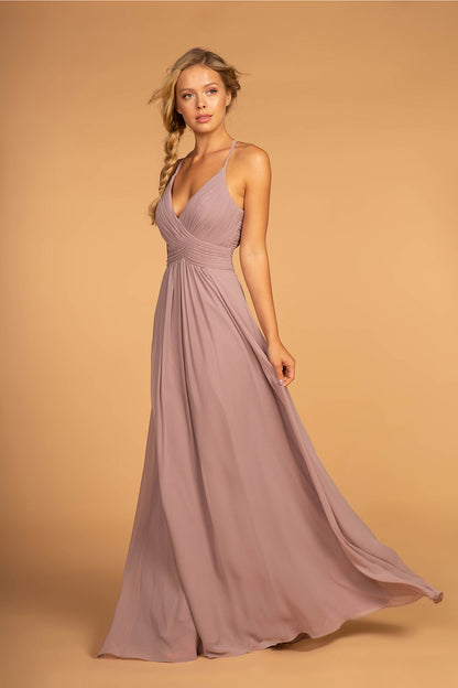 Chiffon Ruched Bodice Long Dress