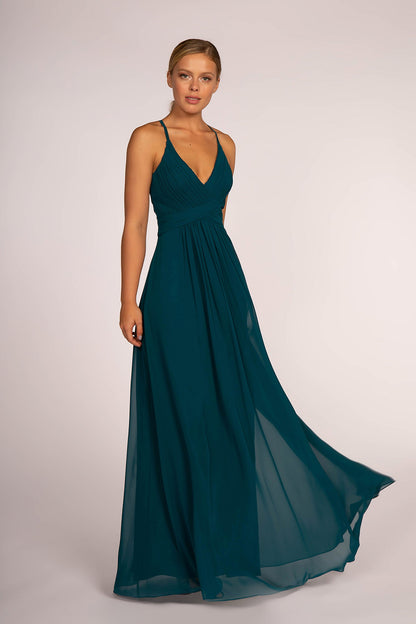 Chiffon Ruched Bodice Long Dress